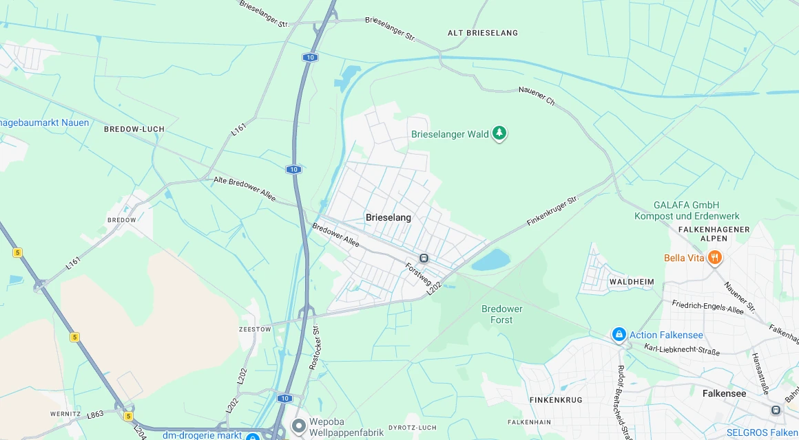 Karte Einsatzgebiet Schlüsseldienst Hillemeyer rund um Brieselang mit Falkensee, Bredow, Zeestow und Alt Brieselang, Havelland, Brandenburg