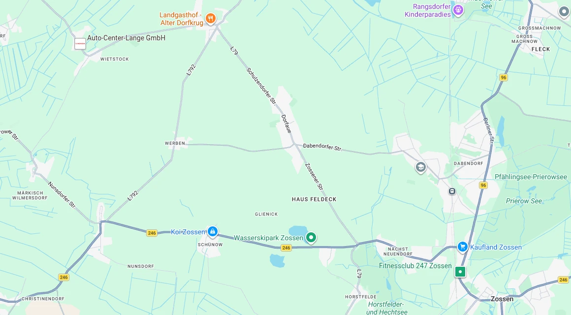 Karte Einsatzgebiet Schlüsseldienst Hillemeyer rund um Glienick mit Werben, Dabendorf, Schünow, Nächst Neuendorf und Zossen, Teltow-Fläming, Brandenburg