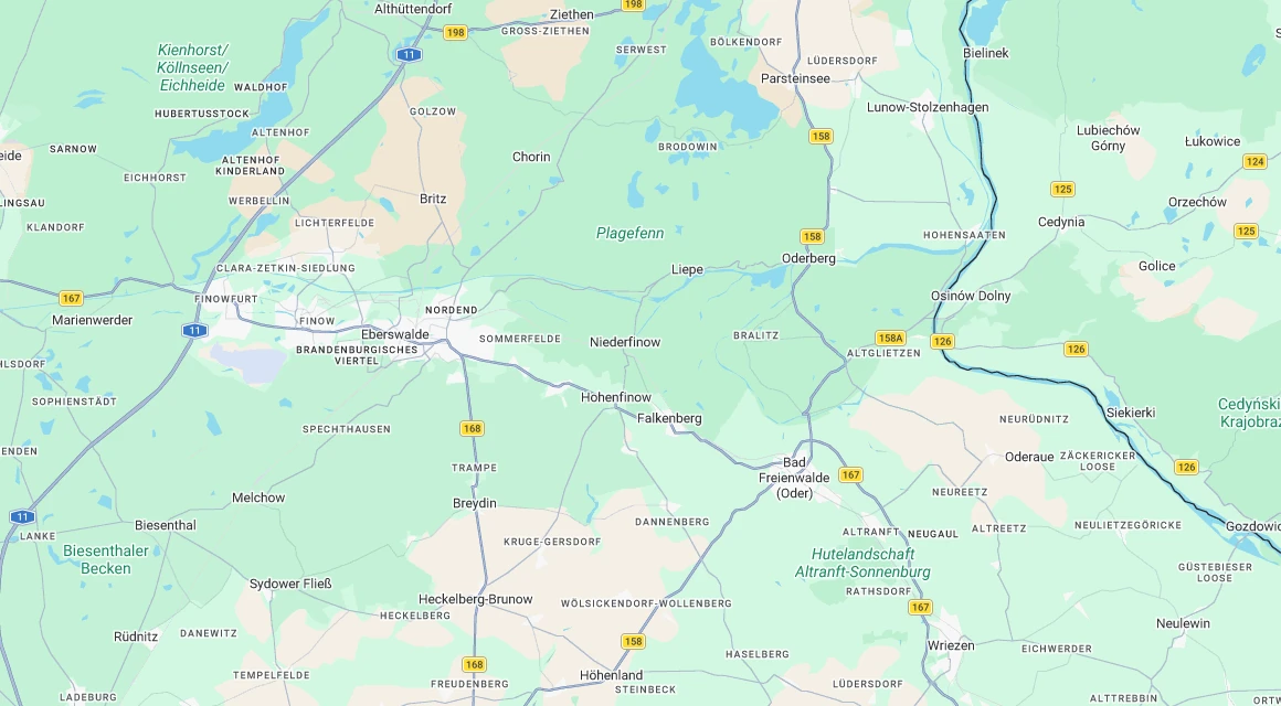 Karte Einsatzgebiet Schlüsseldienst Hillemeyer in Hohenfinow mit Eberswalde, Niederfinow, Falkenberg (Mark) und Breydin, Landkreis Barnim, Brandenburg