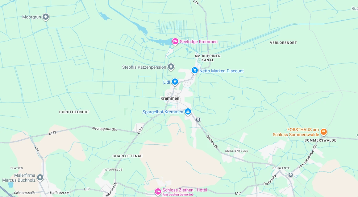 Karte Einsatzgebiet Schlüsseldienst Hillemeyer rund um Kremmen mit Schwante, Staffelde, Flatow und Sommerswalde, Oberhavel, Brandenburg