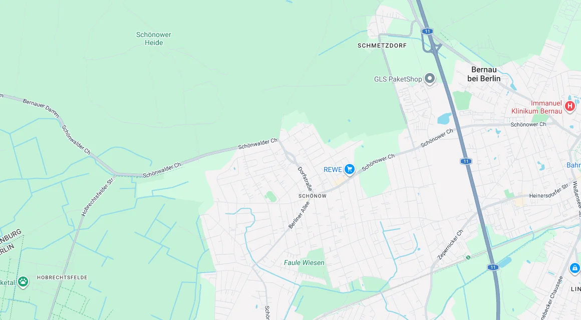 Karte Einsatzgebiet Schlüsseldienst Hillemeyer in Schönow, Brandenburg