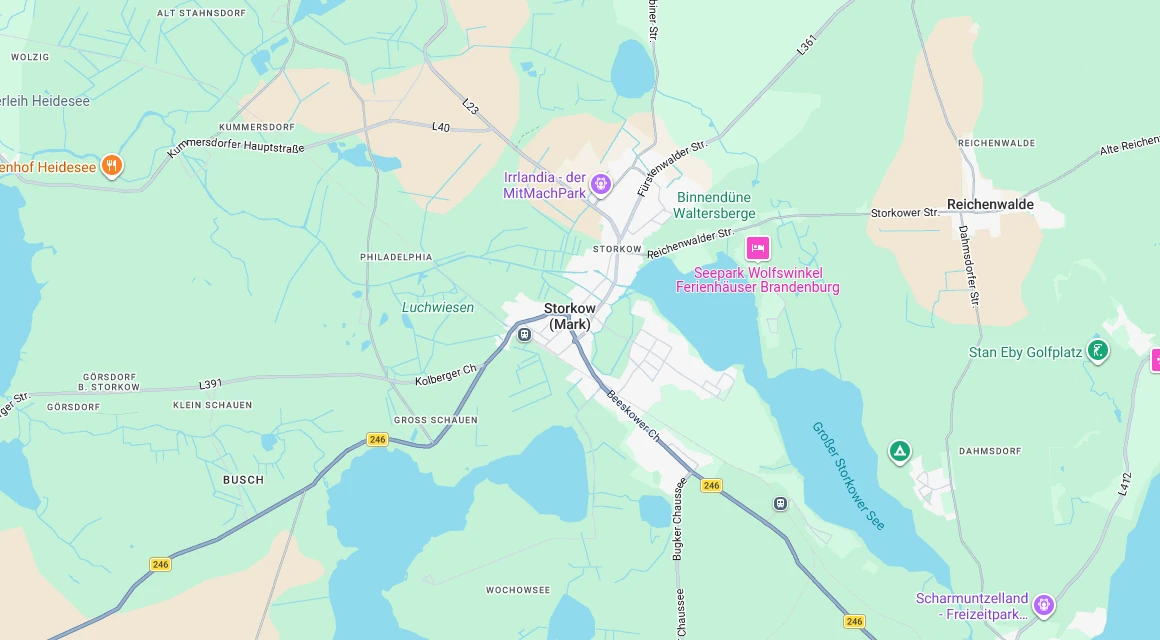 Karte Einsatzgebiet Schlüsseldienst Hillemeyer rund um Storkow (Mark) mit Reichenwalde, Kummersdorf, Groß Schauen und Philadelphia, Oder-Spree, Brandenburg