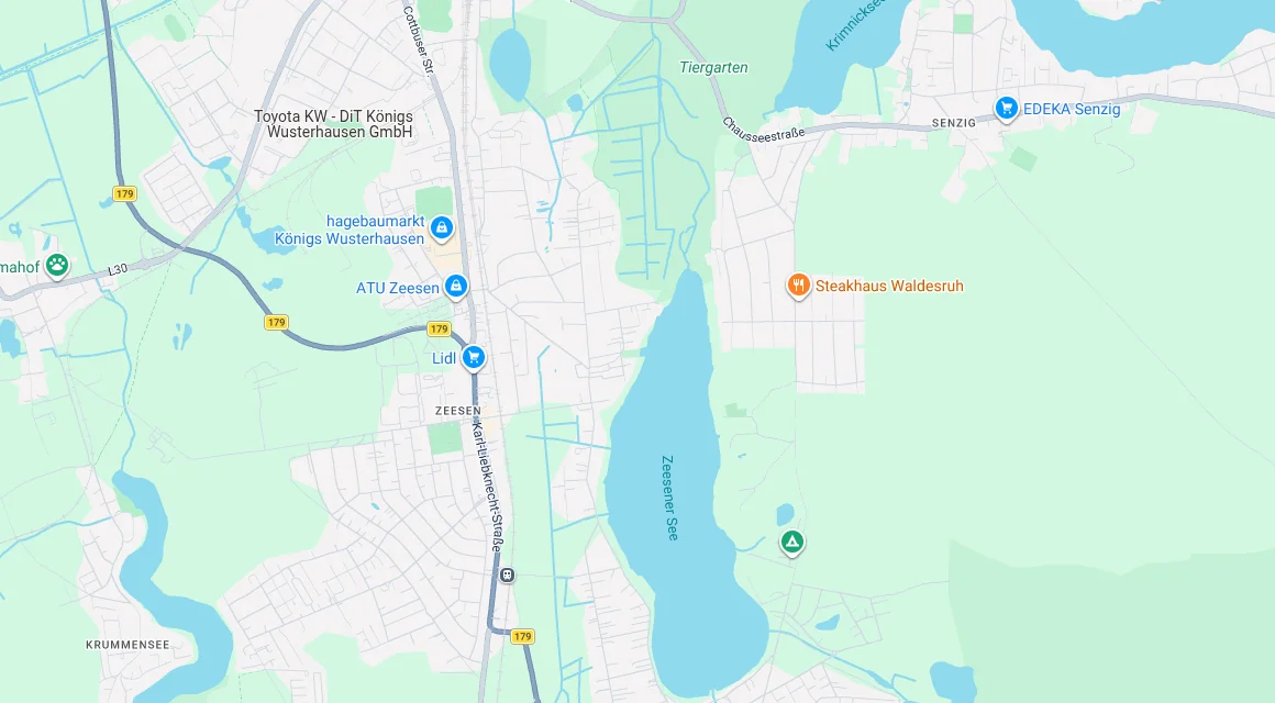 Karte Einsatzgebiet Schlüsseldienst Hillemeyer in Zeesen, Brandenburg