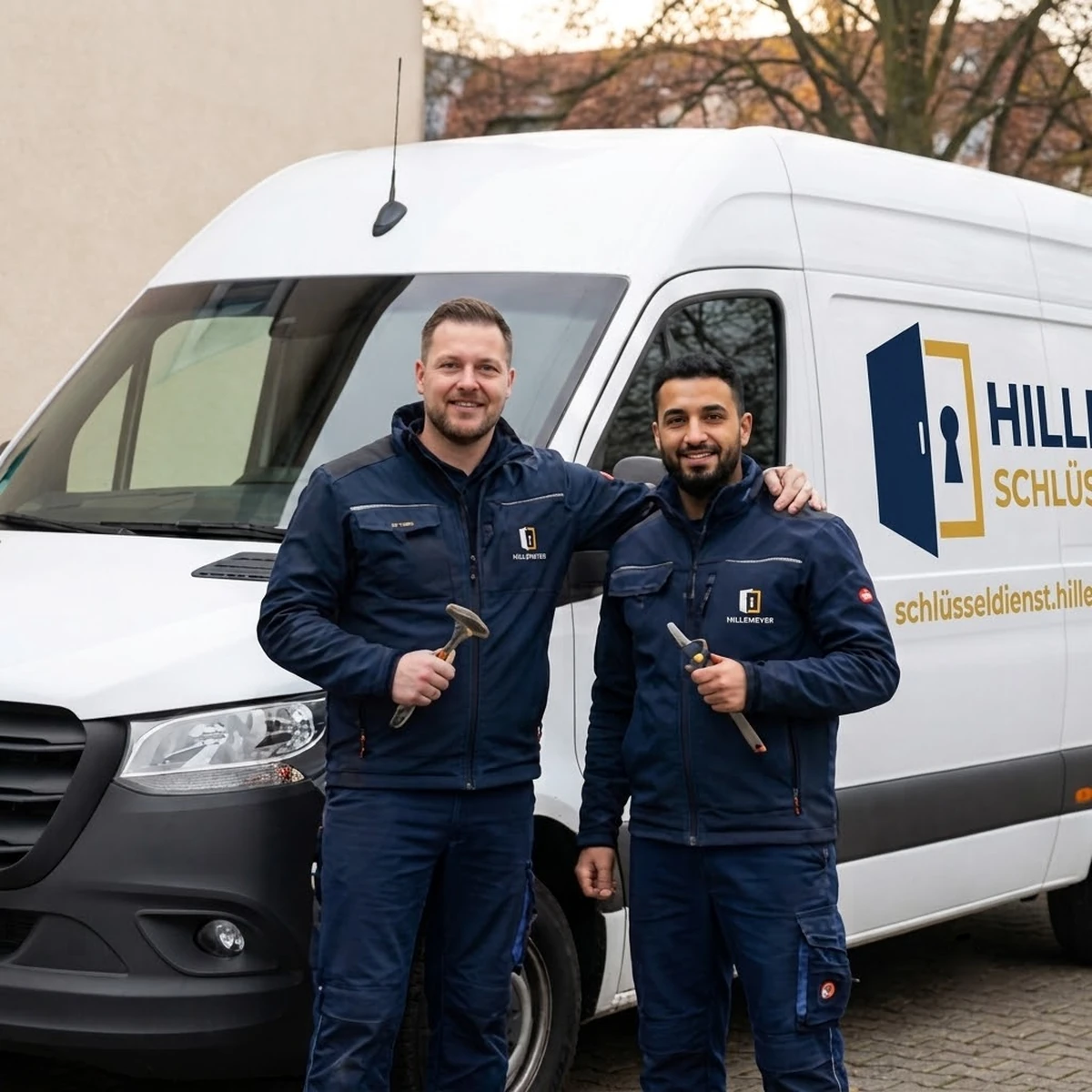 Team vom Schlüsseldienst Hillemeyer vor dem Firmentransporter – Ansprechpartner für Liebenwalde, Oberhavel, Brandenburg